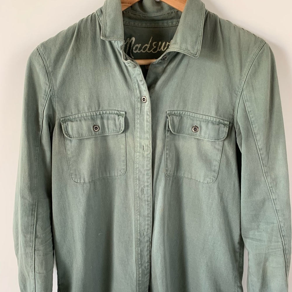 Madewell green denim button top (XS)